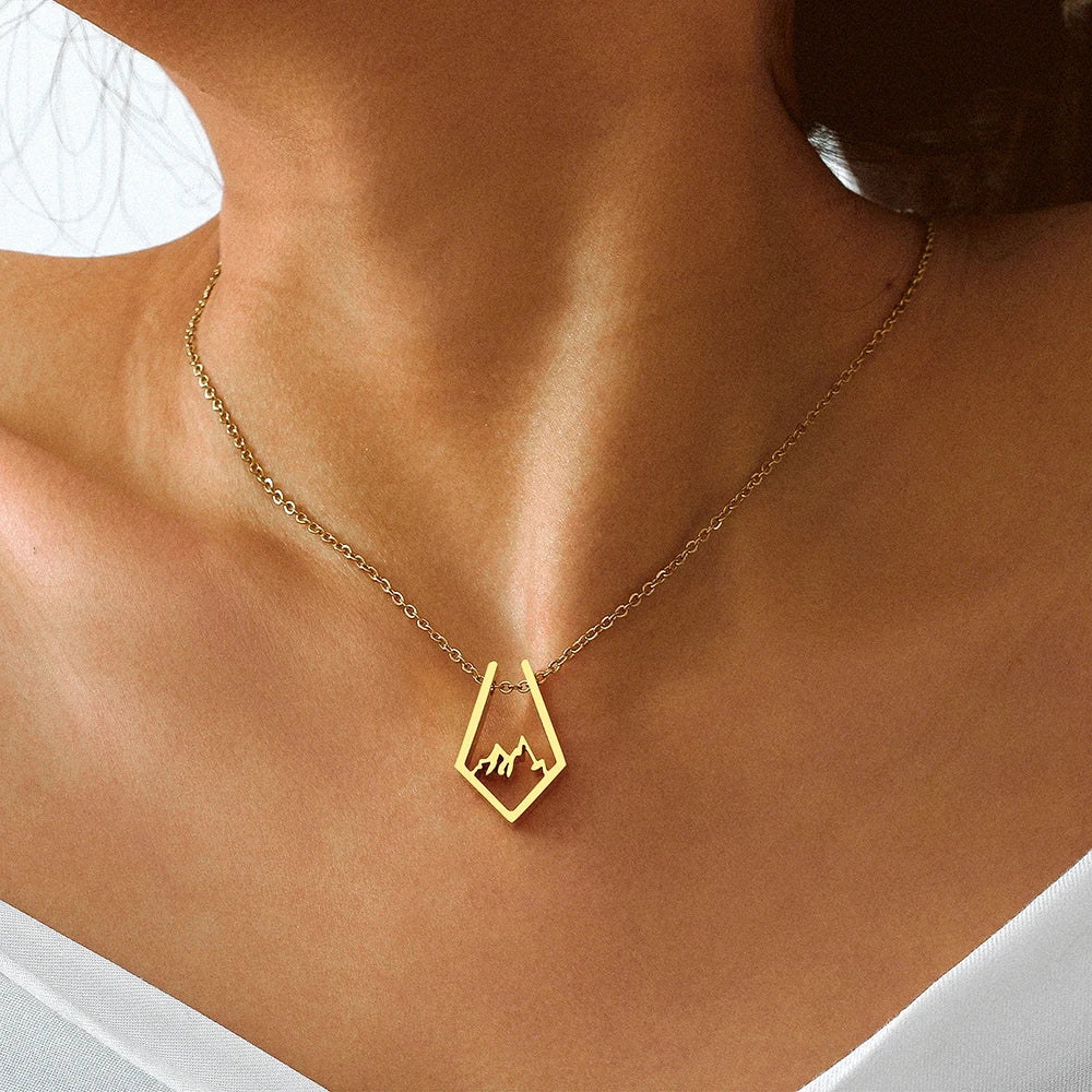 Stainless Steel Necklaces Irregular Mountain Peak Pendant Chain Collar Charm Fashion Necklace For Women Jewelry Party Men Gifts