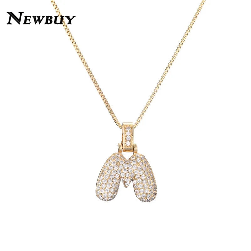 NEWBUY CZ Zirconia Crystal 26 A-Z Letters Pendant Necklace For Men Women Punk Initials Name Necklace Fashion Hip Hop Jewelry