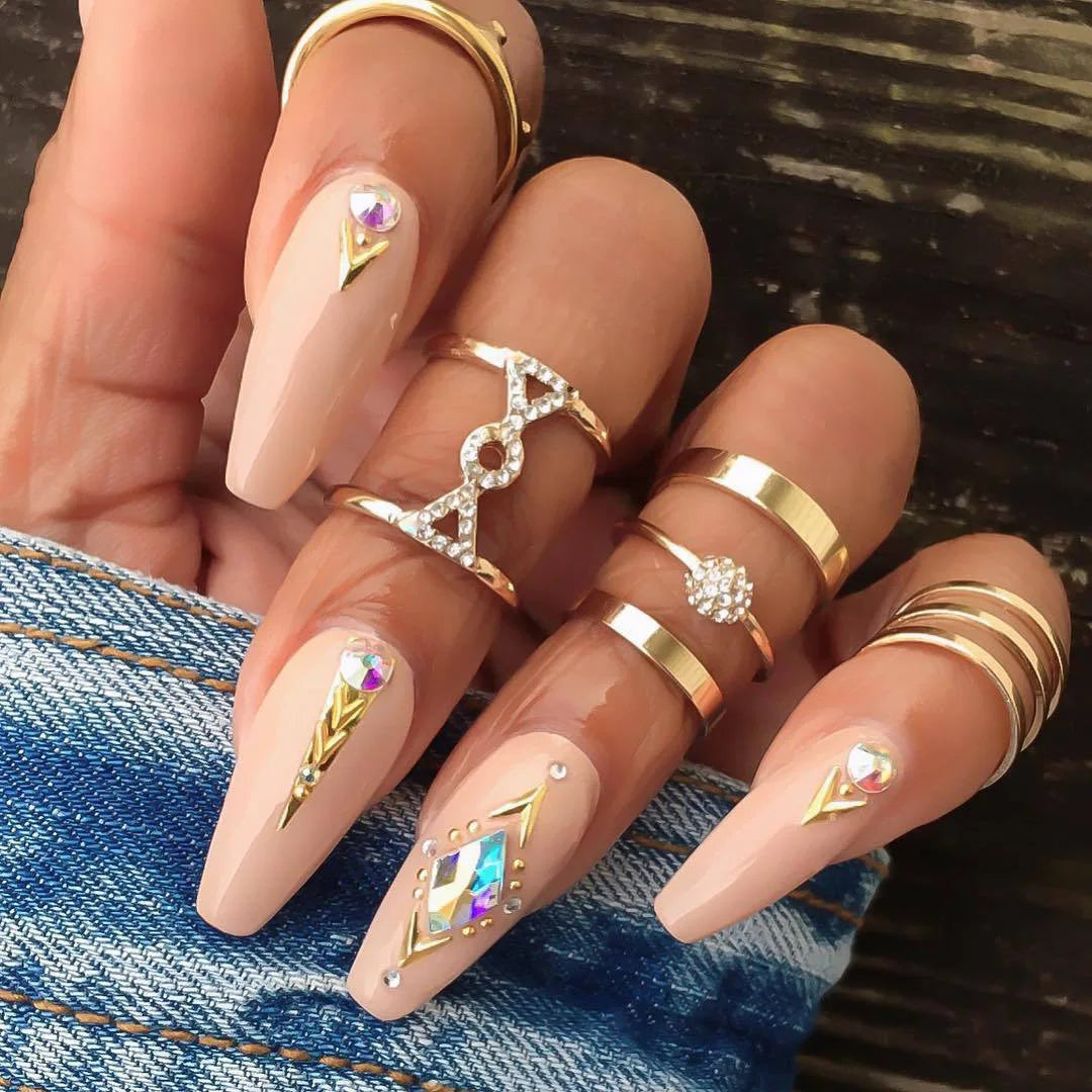Trendiger geometrischer Mond-Knöchel-Fingerringe-Set für Frauen 2021 Böhmischer Kristallstein Damenring Hochzeitsschmuck