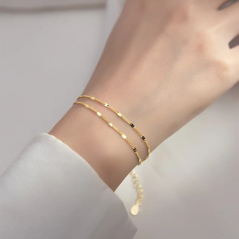 s925 Sterling Silber Doppelreihen Armband für Damen, elegant, schlicht, Süßwasser-Kette, Schmuck