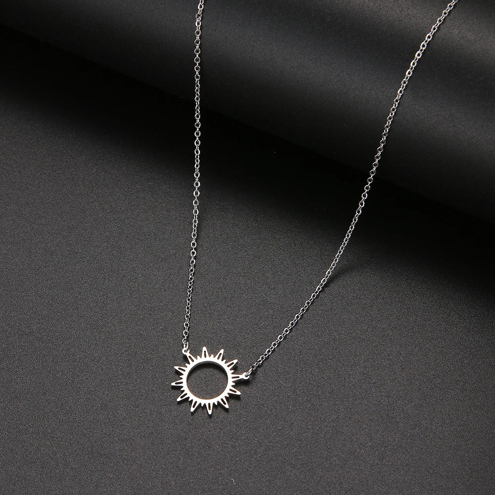 DOTIFI 316L Stainless Steel Necklace Best Circle Irregular Sun Hollow Out Round Pendant Necklaces For Women Jewelry Gifts
