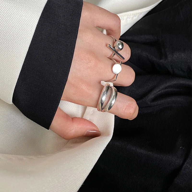 VENTFILLE 925 Sterling Silber Ringe Neue Mode Party Schmuck Vintage Charme Doppelschicht Geometrische Nageldesign Accessoires Geschenke