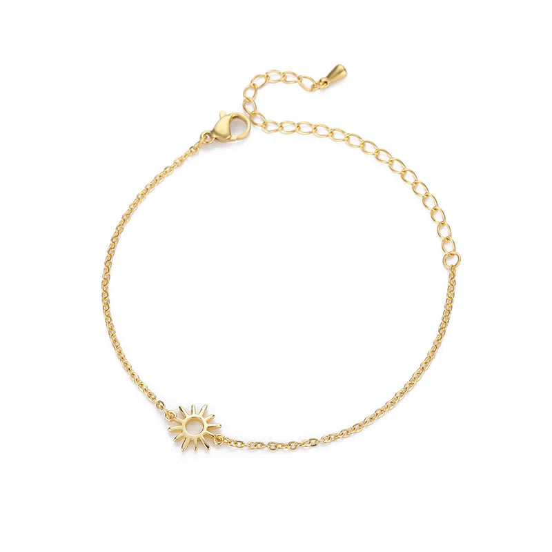 ICFTZWE Sonne Hohlarmbänder für Frauen Edelstahl Handkette Vintage Sonnenblumen Fußkette Boho Fußschmuck Accessoires