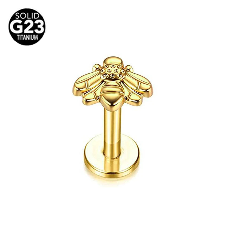 Piercing Labret G23 Titanio Serpiente Abeja Pluma 16G Rosca Interna Pendiente Cartílago Hélice Joyería Corporal