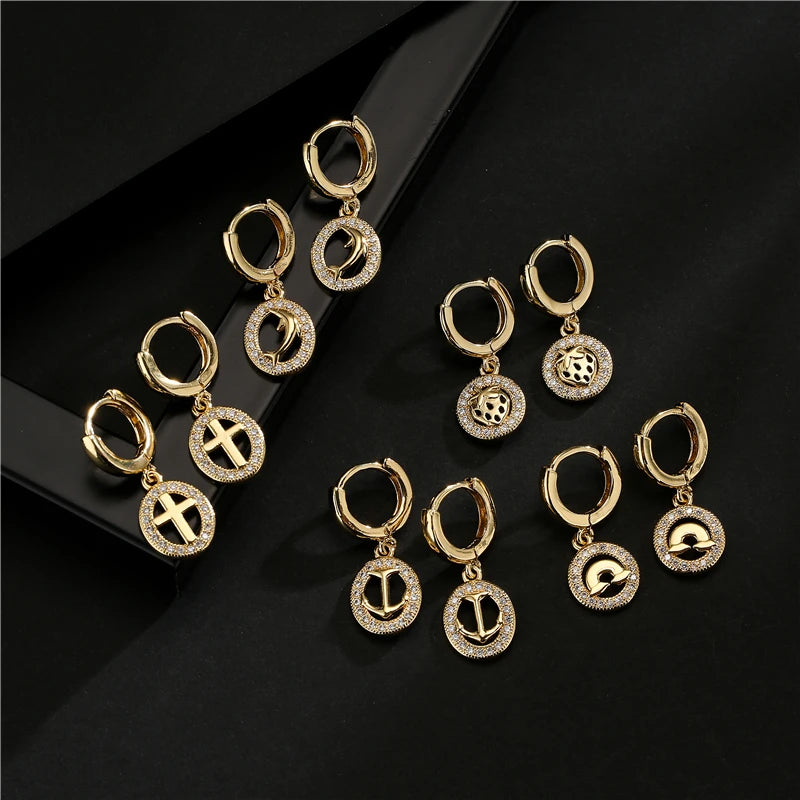 NEWBUY Fashion Gold Color Copper Geometric Earrings Luxury CZ Elephant Charm Dangle Earring Female Party Jewelry Accessories