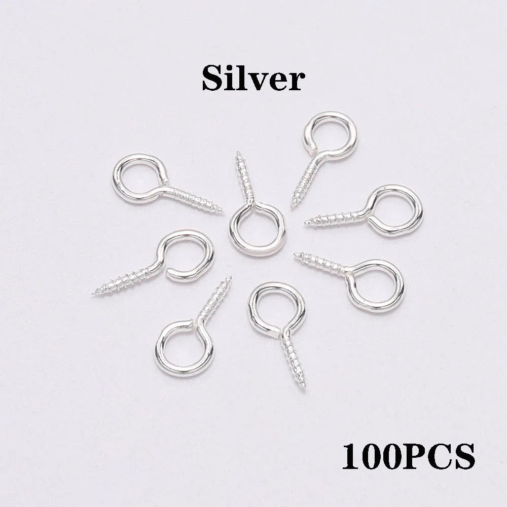 100-200 unidades de mini ganchos de ojo, cierres de tornillo dorados, conectores, colgantes, ganchos roscados para hacer joyas, accesorios