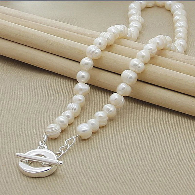 Collares de perlas de agua dulce, collar de plata 925 para mujer, joyería de moda para boda