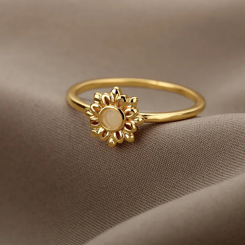 Anillos de dedo de ópalo de moda para mujer, anillos geométricos ajustables de acero inoxidable para pareja, joyería estética hecha a mano, regalo