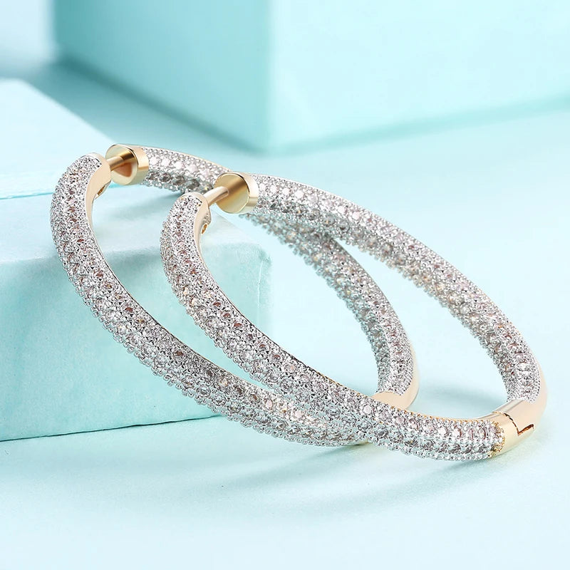 925er Silber 34mm 18K Gold Kreis Creolen für Damen Mode Hochzeit Schmuck