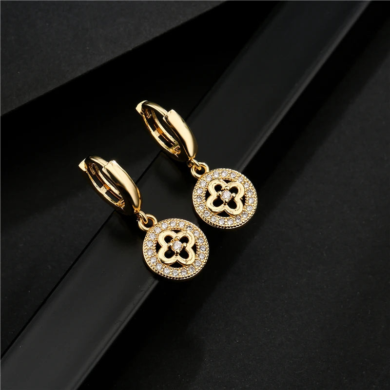 NEWBUY Mode Gold Farbe Kupfer Pflanze Ohrringe Luxus Zirkonia Blume Baumeln Ohrring Heißer Verkauf Weiblicher Party Schmuck Geschenk