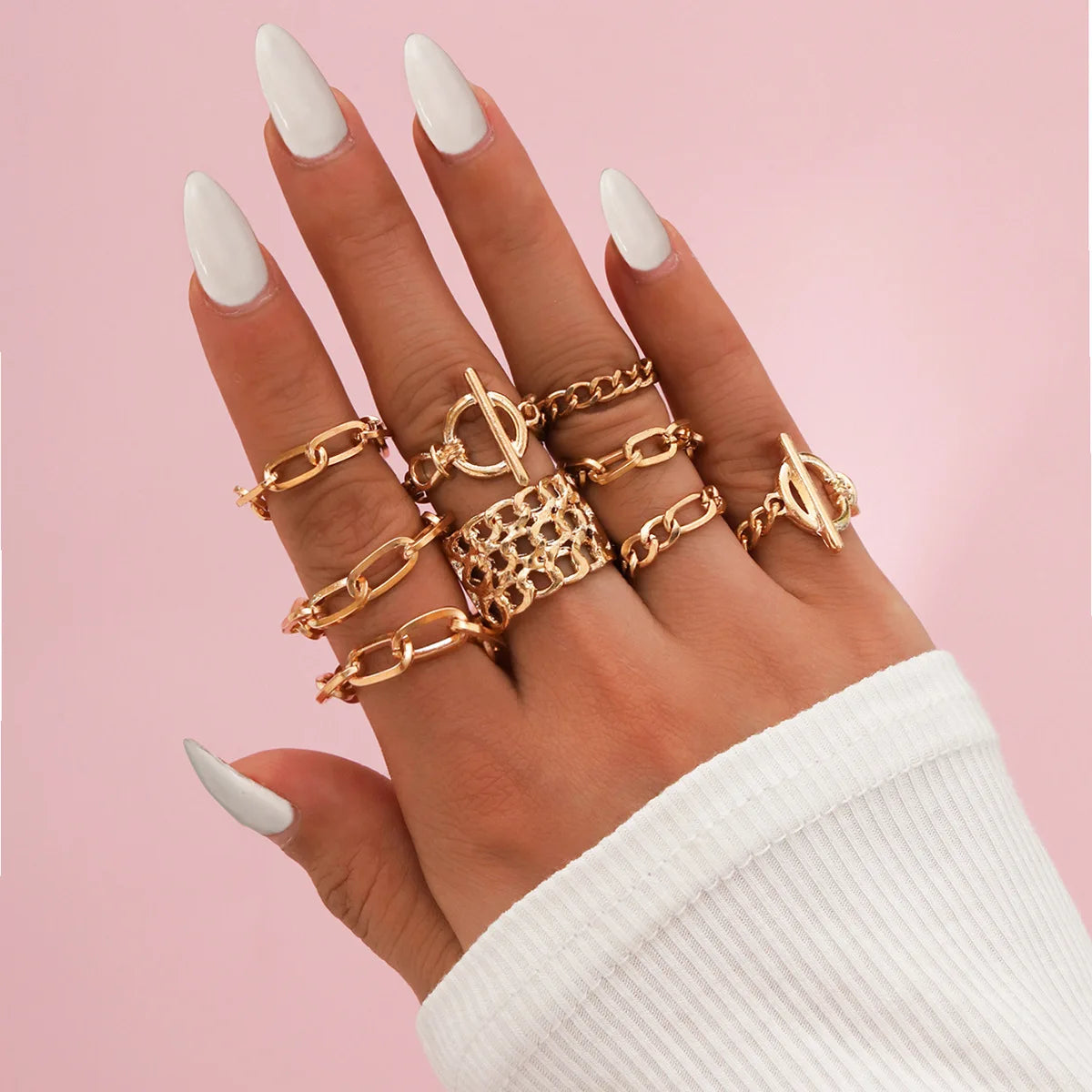 Trendiger geometrischer Mond-Knöchel-Fingerringe-Set für Frauen 2021 Böhmischer Kristallstein Damenring Hochzeitsschmuck