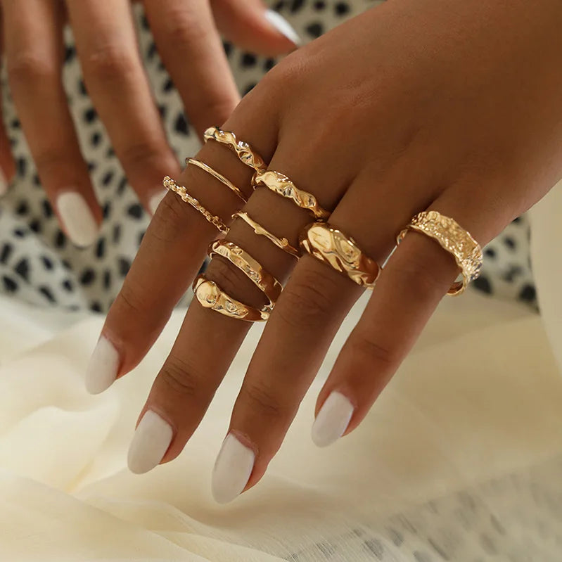 Trendiger geometrischer Mond-Knöchel-Fingerringe-Set für Frauen 2021 Böhmischer Kristallstein Damenring Hochzeitsschmuck