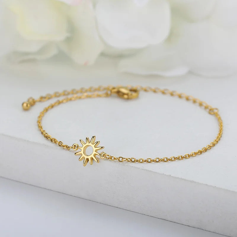 ICFTZWE Sonne Hohlarmbänder für Frauen Edelstahl Handkette Vintage Sonnenblumen Fußkette Boho Fußschmuck Accessoires