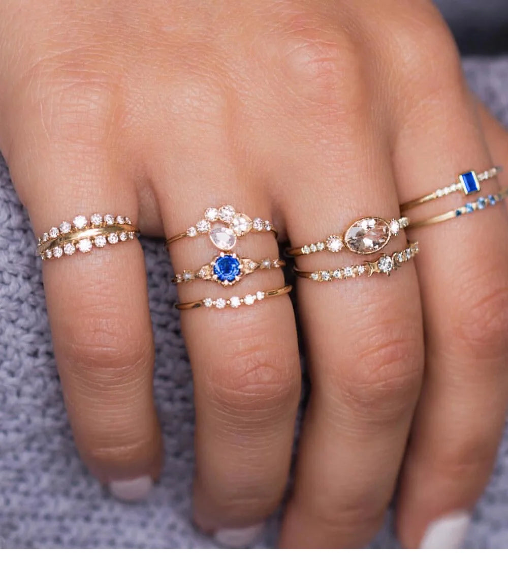 Fashion Geometrische Knöchelringe Set Für Frauen Kristall Goldfarben Fingerring Boho Damen Hochzeit Schmuck Geschenk
