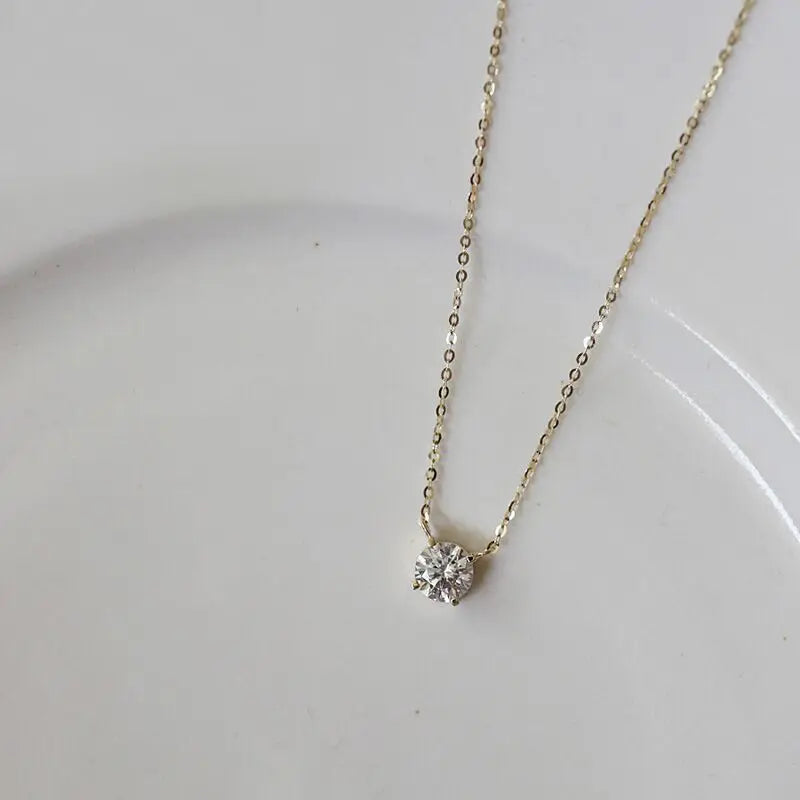 VENTFILLE Plata de Ley 925 Francesa Simple Cristal Colgante Cadena de Clavícula Collar Mujer Lujo Ligero Fiesta Joyería de Oro de 14k