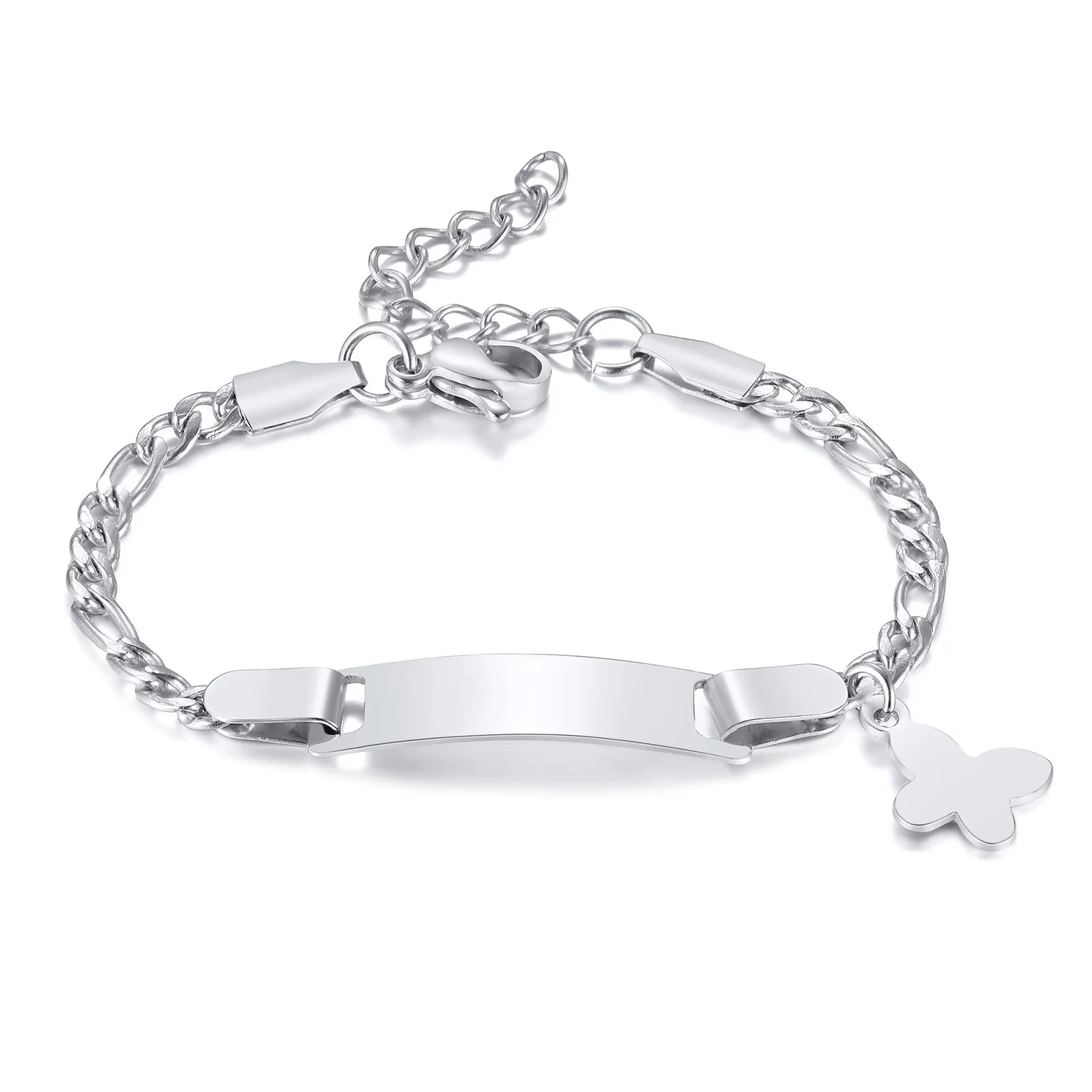 Personalisiertes Armband mit Wunschnamen und Herz, Edelstahl Figaro-Kettenglied verstellbar, graviertes Geschenk für Jungen und Mädchen