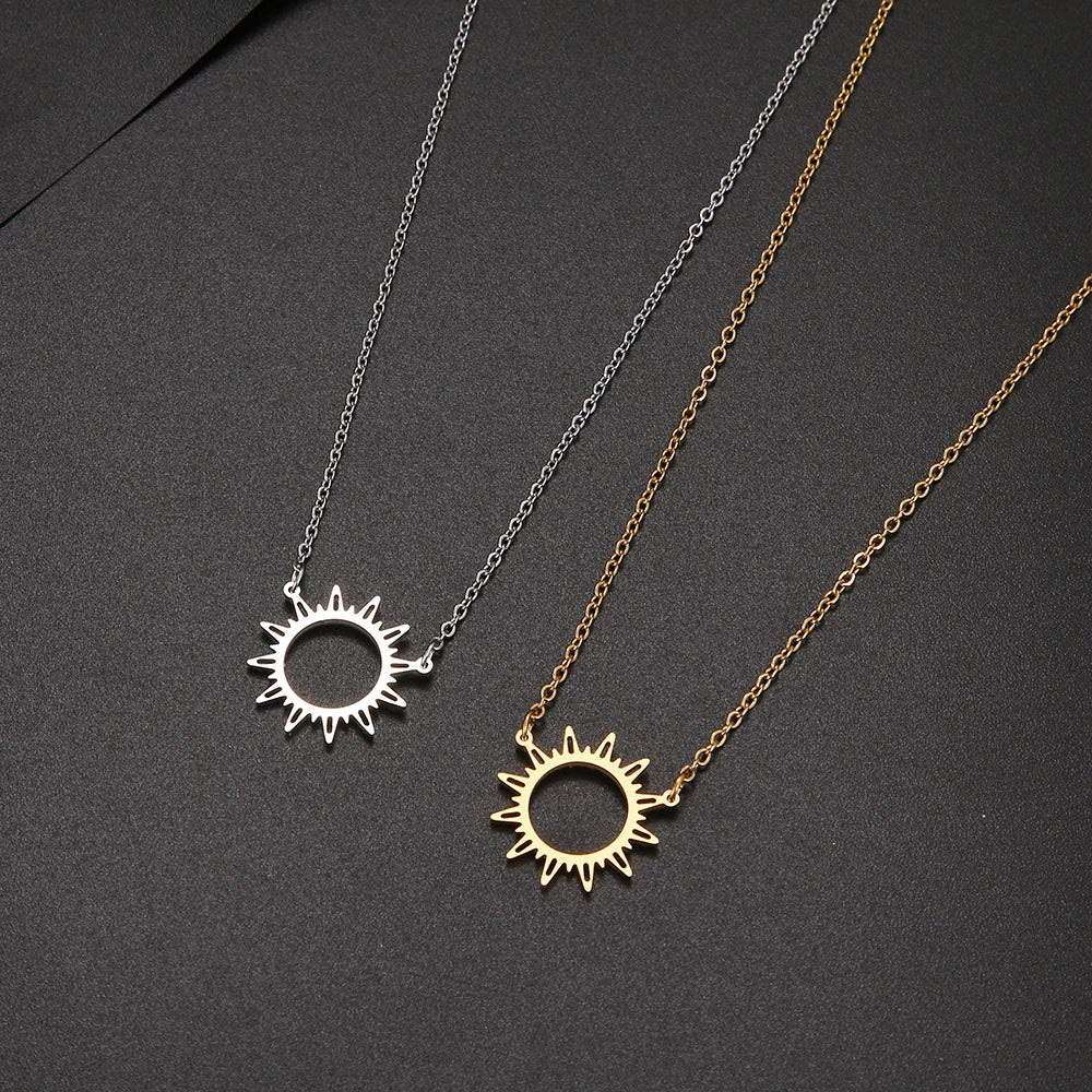 DOTIFI 316L Stainless Steel Necklace Best Circle Irregular Sun Hollow Out Round Pendant Necklaces For Women Jewelry Gifts