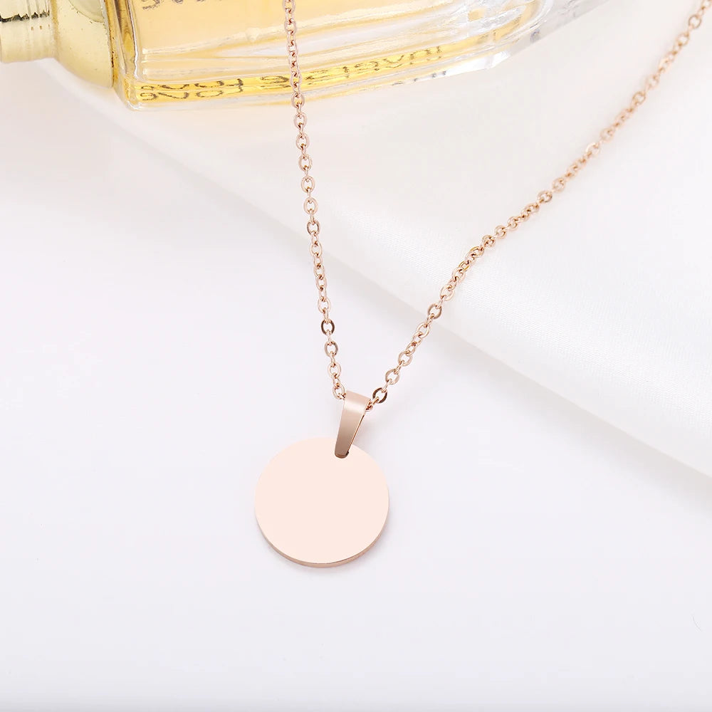 DOTIFI Stainless Steel Necklace Round Circle Pendant For Women Elegant Clavicle Rose Gol dNecklace Wedding Jewelry Wholesale