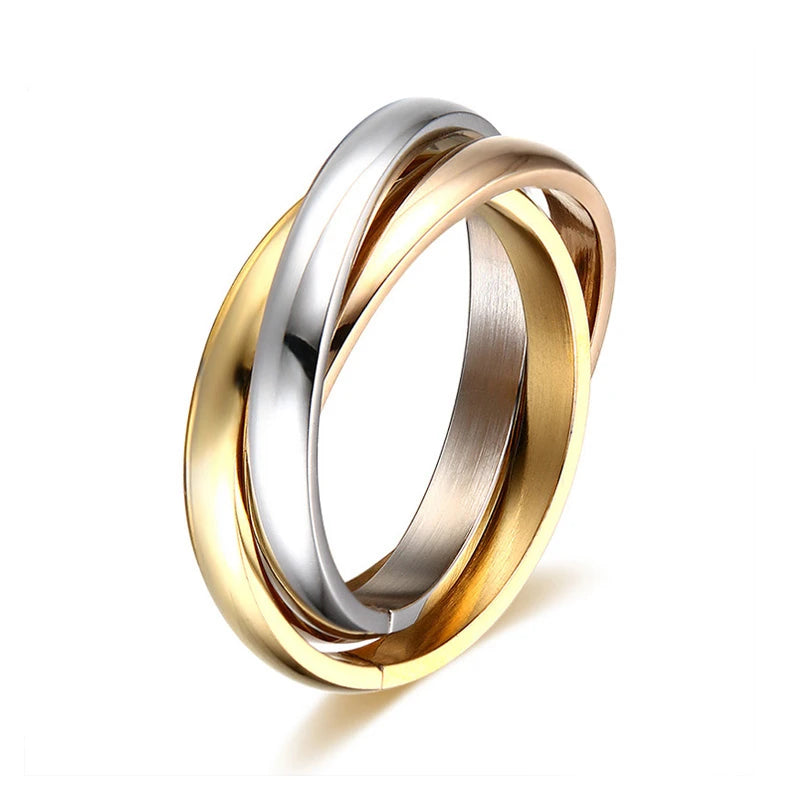 Charm Damenringe Dreifach ineinandergreifender Rolling Ring Edelstahl Goldfarben Weihnachtsschmuck