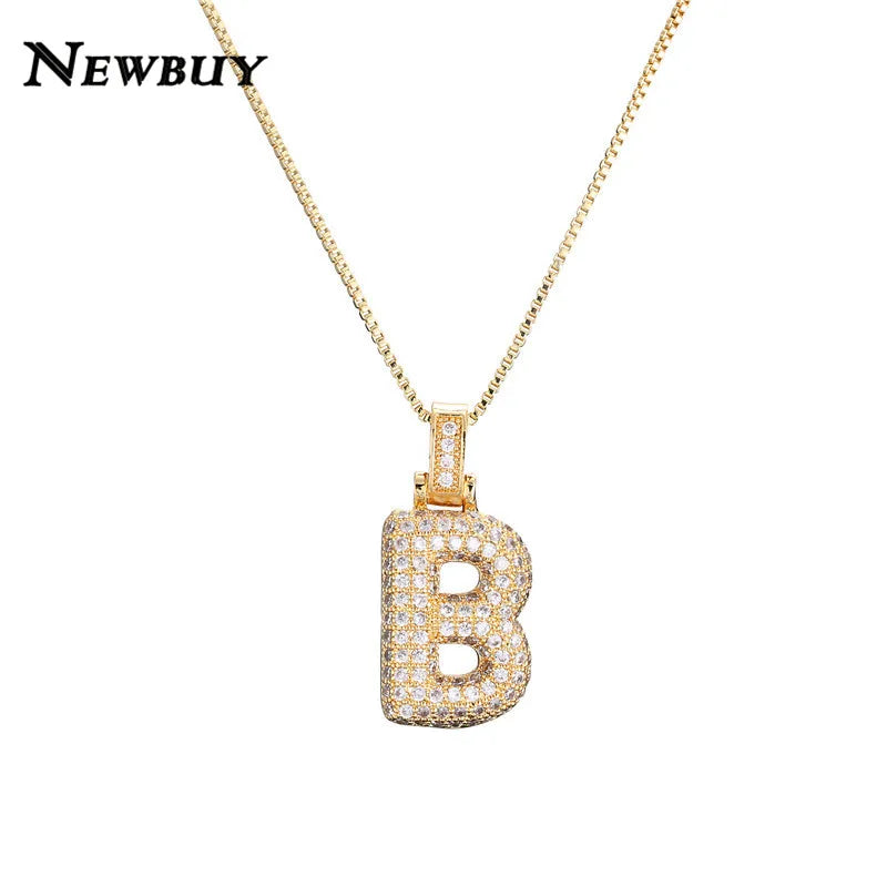 NEWBUY CZ Zirconia Crystal 26 A-Z Letters Pendant Necklace For Men Women Punk Initials Name Necklace Fashion Hip Hop Jewelry