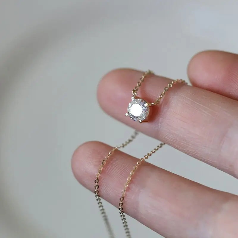 VENTFILLE Plata de Ley 925 Francesa Simple Cristal Colgante Cadena de Clavícula Collar Mujer Lujo Ligero Fiesta Joyería de Oro de 14k