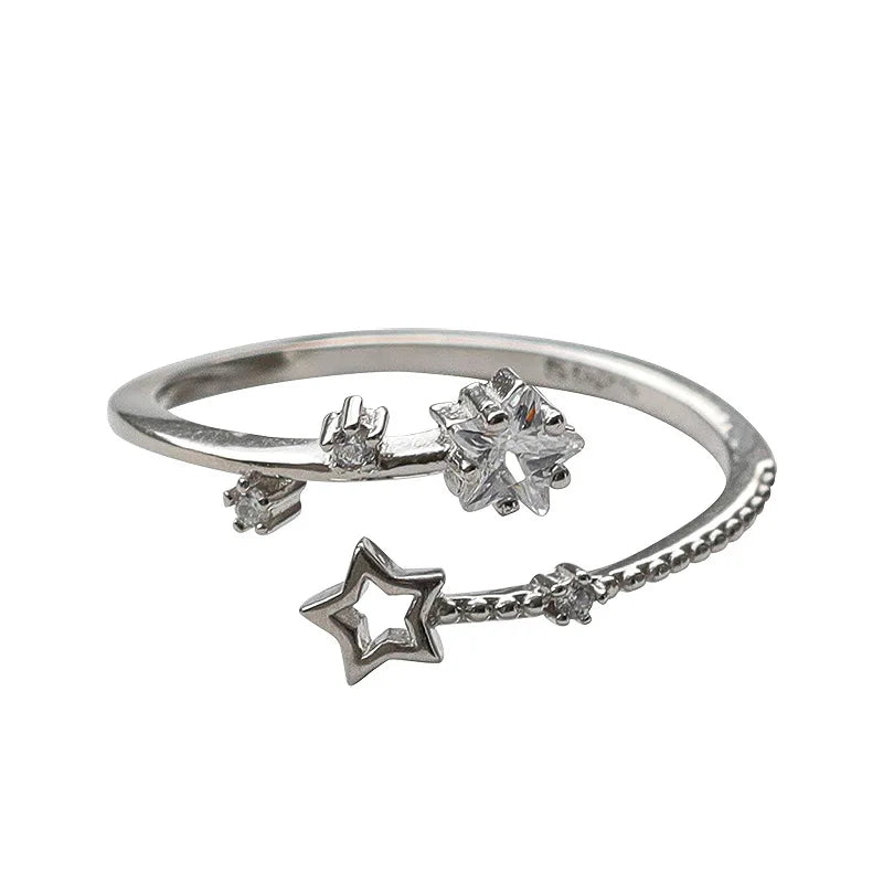 925er Sterling Silber Stern Kristall Ring für Frauen Mädchen Persönlichkeit Einfach Verstellbar Exquisiter Schmuck Dropshipping Geschenk