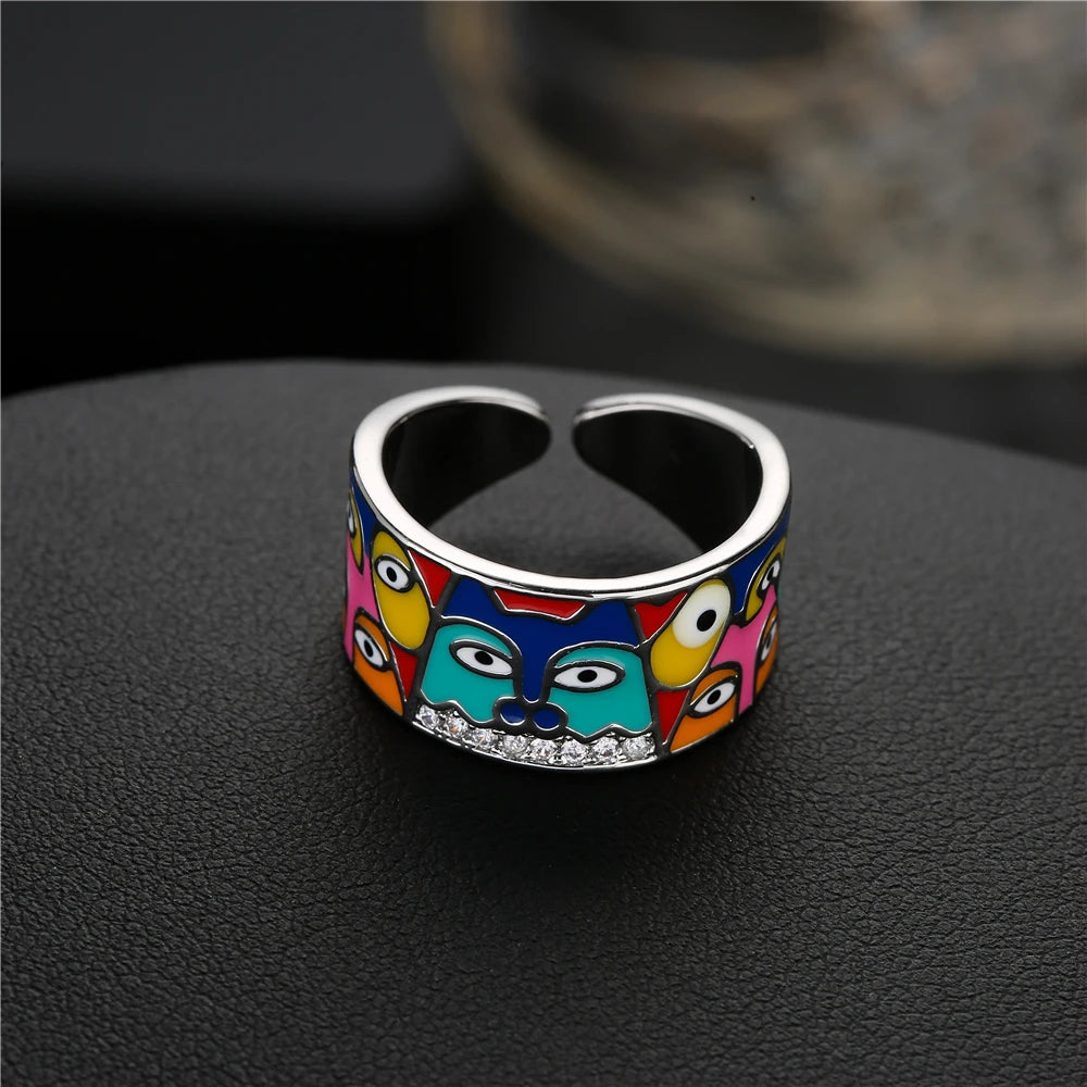 NEWBUY 2024 Neue Ringe für Damen Weiße CZ Handgemachte Emaille Süße Katze Einzigartiger Trendiger Ring Party Mode Schmuck