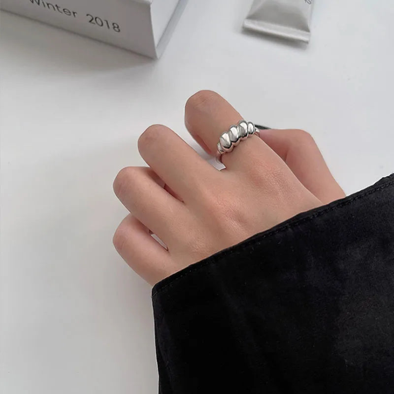 VENTFILLE 925er Silber neuer dicker, einfacher, wellenförmiger, massiver Doppelschichtring, trendiger Partnerring, Damengeschenk