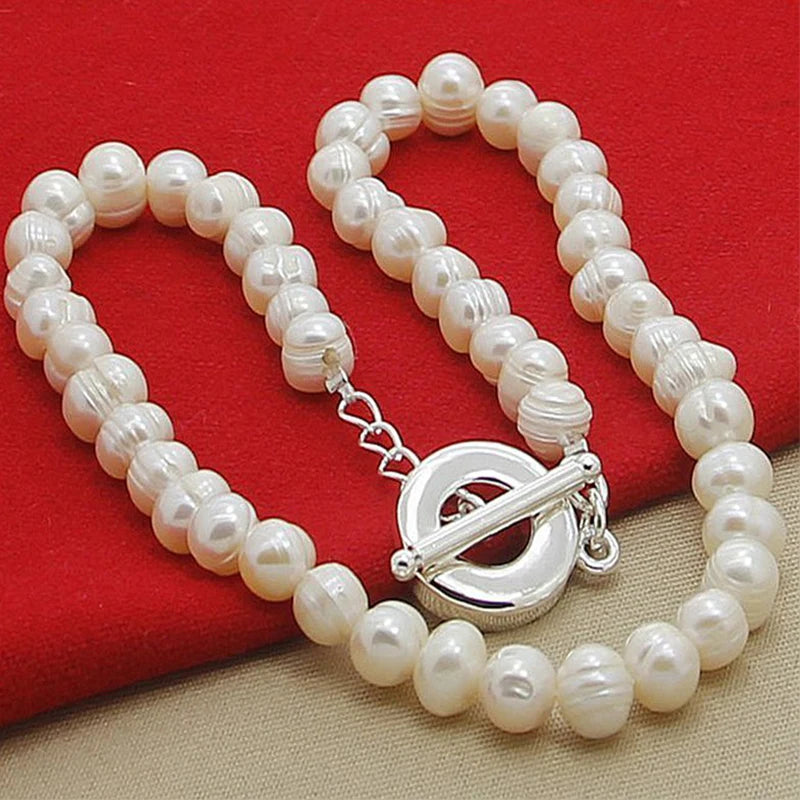Collares de perlas de agua dulce Aravant de plata 925 de 8-9 mm para mujer, joyería de moda