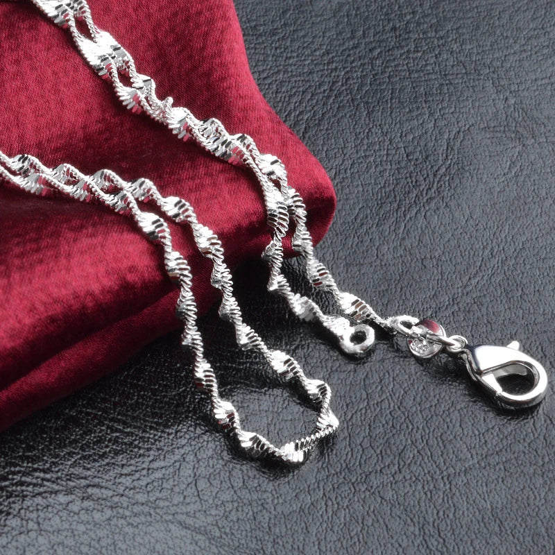 Collares de cadena retorcida tipo ola de agua Aravant de plata 925 de 2 mm para mujeres y niñas