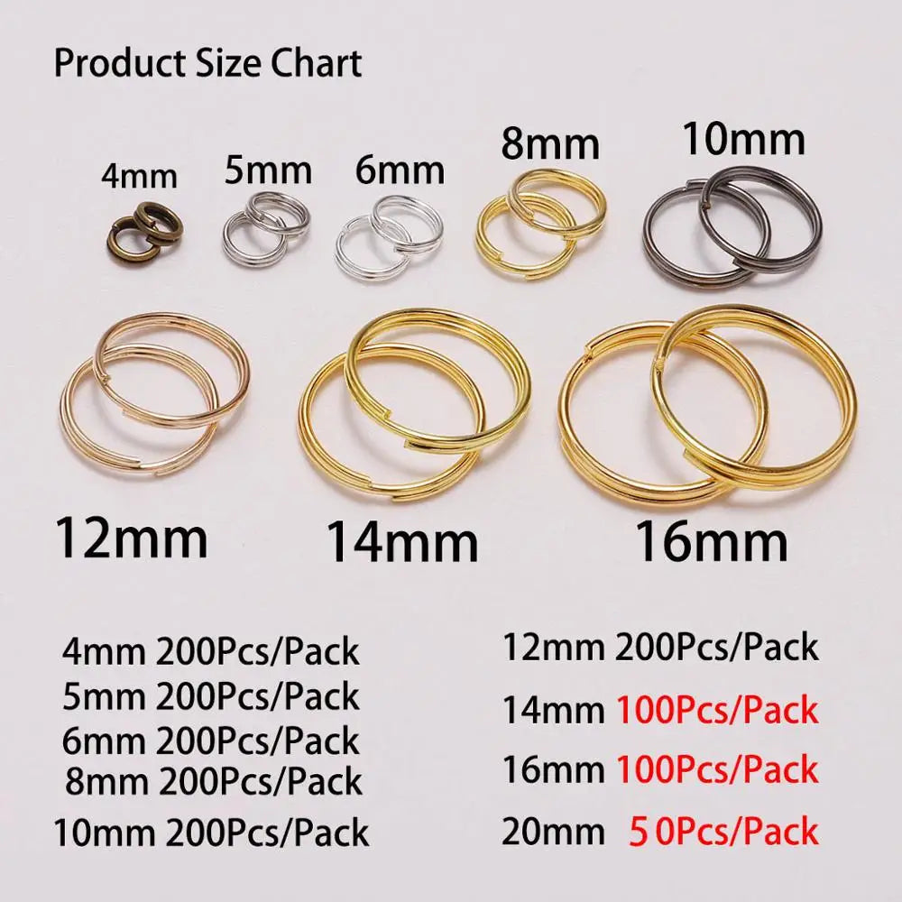 50-200 Stück/Los offene Biegeringe 4 6 8 10 12 mm Doppelösen Spaltringe Halsketten-Armband-Verbinder für DIY-Schmuckherstellung