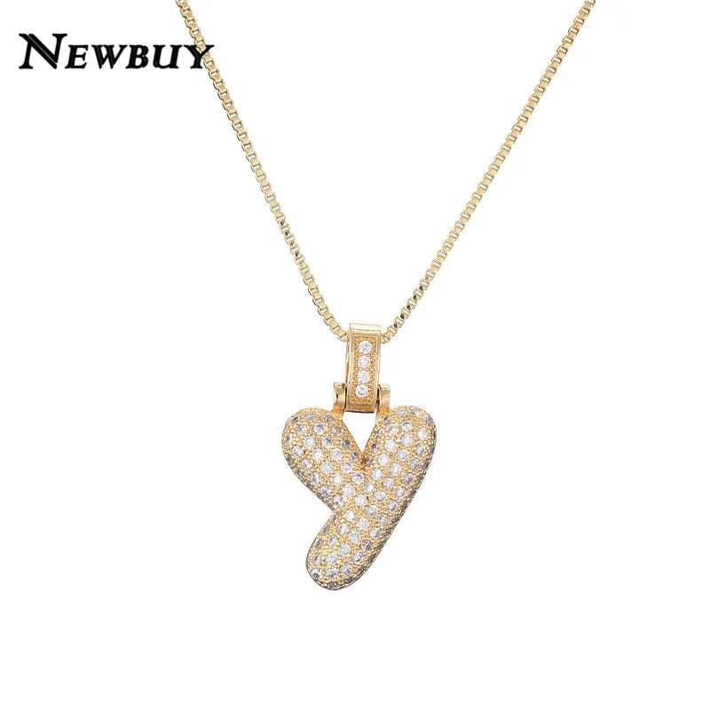 NEWBUY CZ Zirconia Crystal 26 A-Z Letters Pendant Necklace For Men Women Punk Initials Name Necklace Fashion Hip Hop Jewelry