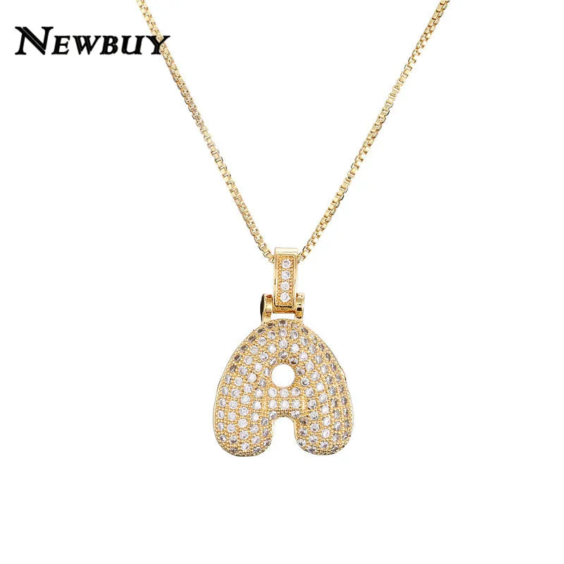 NEWBUY CZ Zirconia Crystal 26 A-Z Letters Pendant Necklace For Men Women Punk Initials Name Necklace Fashion Hip Hop Jewelry