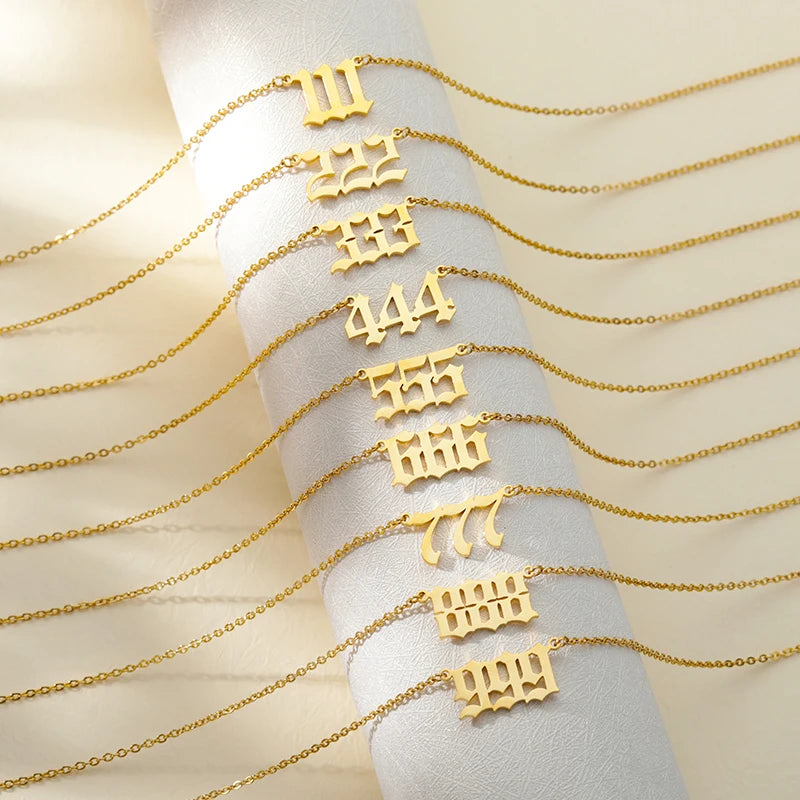 777 Angel Number Necklaces For Women Stainless Steel Couple Necklace Goth Chains Collar Choker Vintage Jewelry Aesthetic