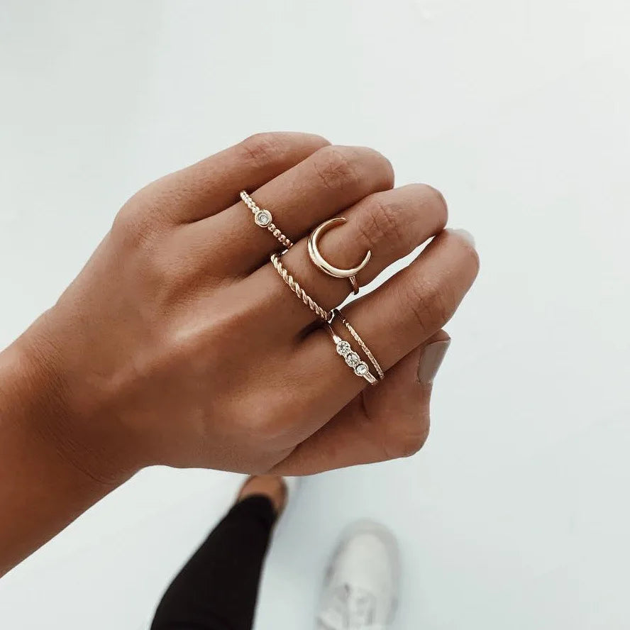 Fashion Geometrische Knöchelringe Set Für Frauen Kristall Goldfarben Fingerring Boho Damen Hochzeit Schmuck Geschenk