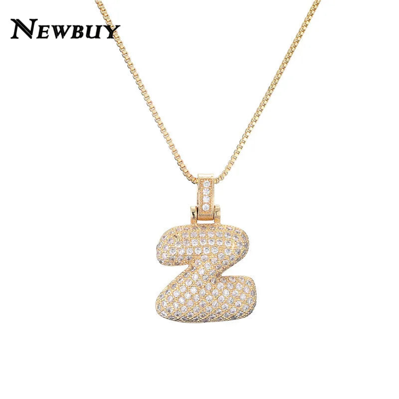 NEWBUY CZ Zirconia Crystal 26 A-Z Letters Pendant Necklace For Men Women Punk Initials Name Necklace Fashion Hip Hop Jewelry