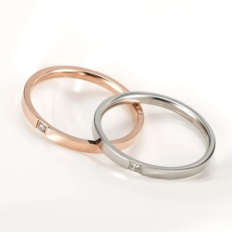 2 mm dünner stapelbarer Ring Edelstahl einzelner Zirkonia Ehering für Damen Mädchen Größe 3-10
