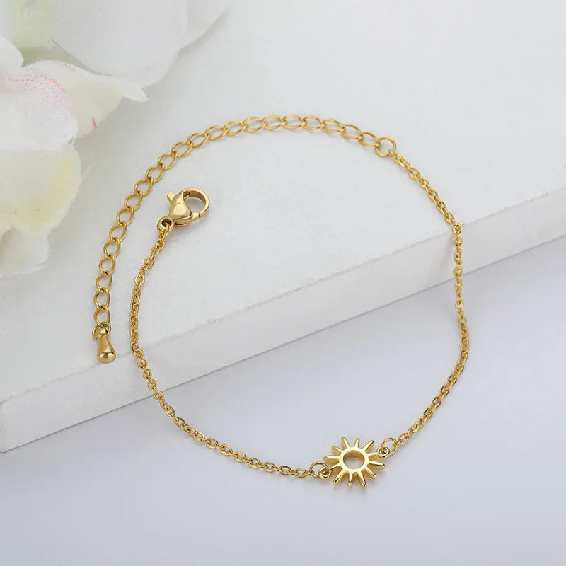 ICFTZWE Sonne Hohlarmbänder für Frauen Edelstahl Handkette Vintage Sonnenblumen Fußkette Boho Fußschmuck Accessoires