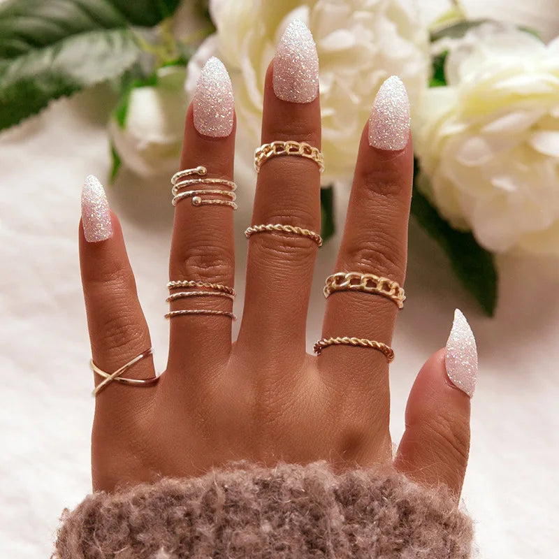 Fashion Geometrische Knöchelringe Set Für Frauen Kristall Goldfarben Fingerring Boho Damen Hochzeit Schmuck Geschenk