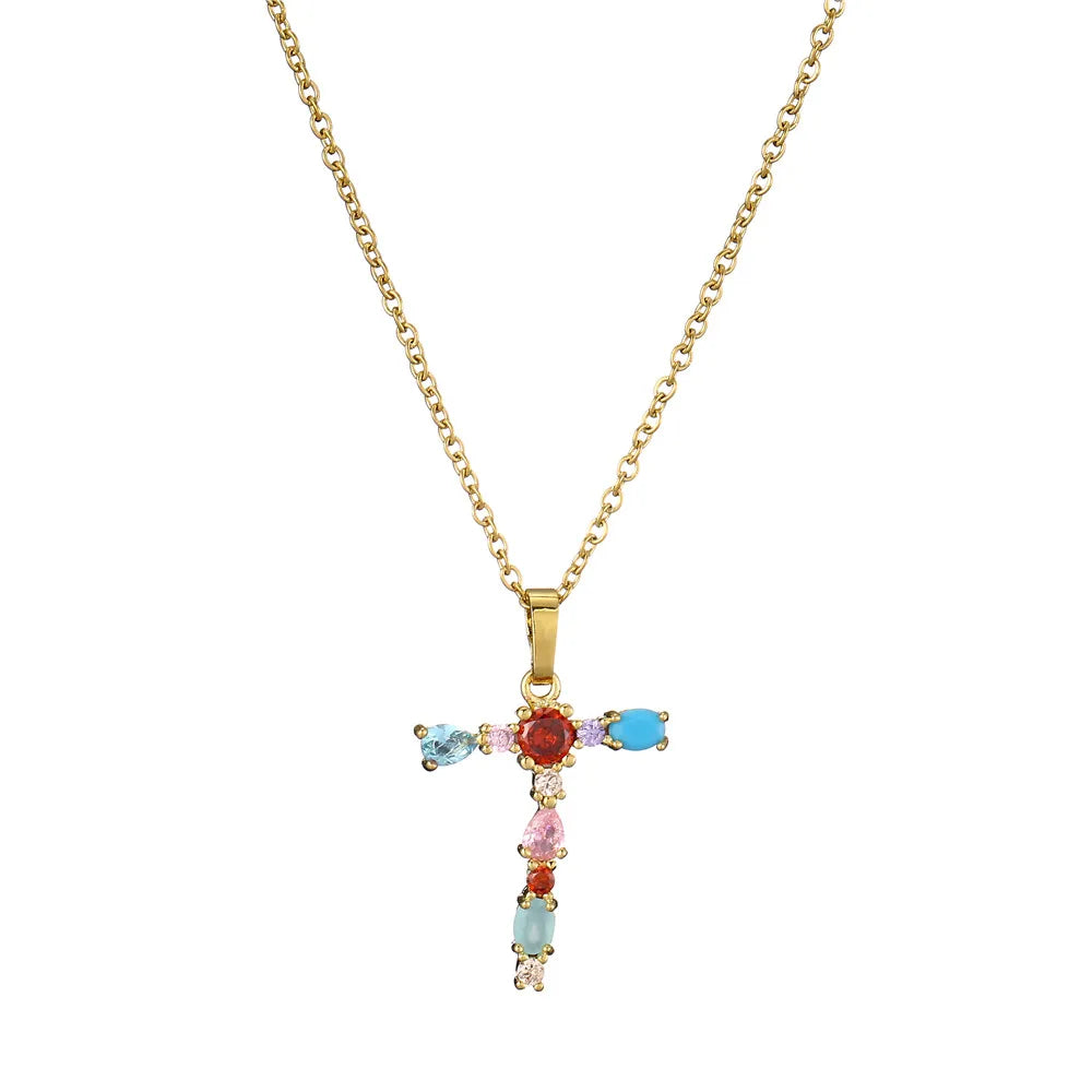 2024 New Hot Colourful Crystal AAA CZ 26 Capital Letters Pendant Necklace For Women Girl Gold Color Copper Initial Name Jewelry