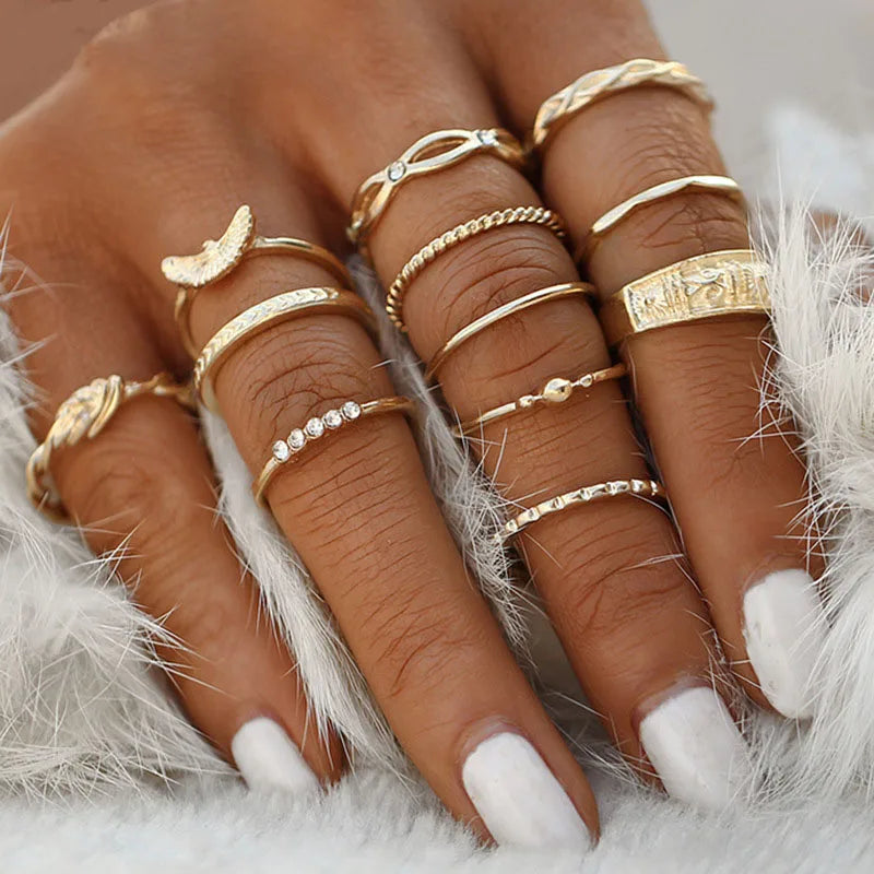 Fashion Geometrische Knöchelringe Set Für Frauen Kristall Goldfarben Fingerring Boho Damen Hochzeit Schmuck Geschenk