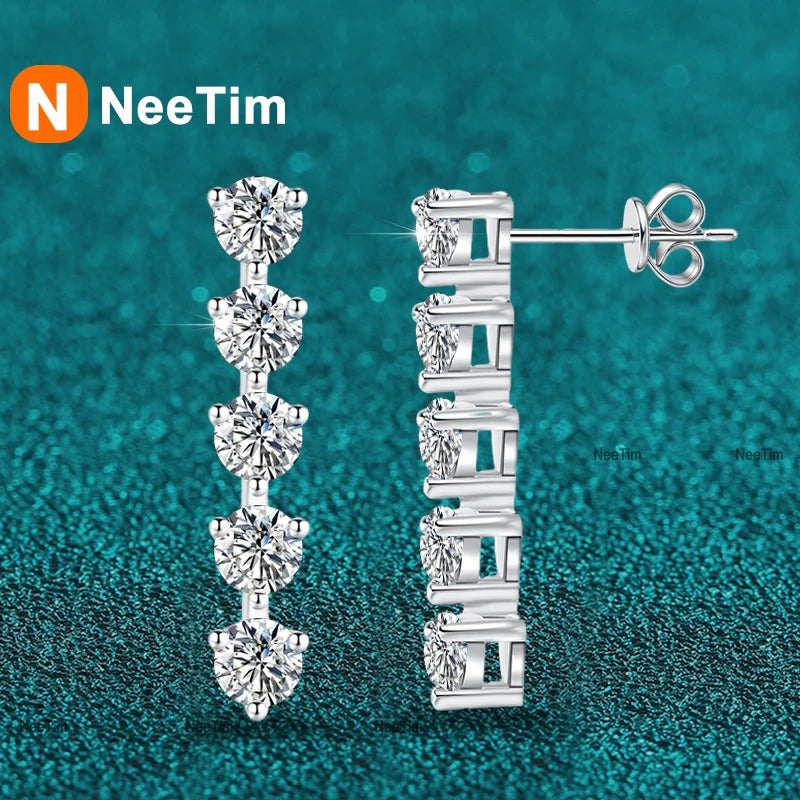 NeeTim Pendientes de moissanita completa de 3 mm para mujer, joyería fina para boda, plata de ley 925 con chapado en oro blanco, aretes de fiesta