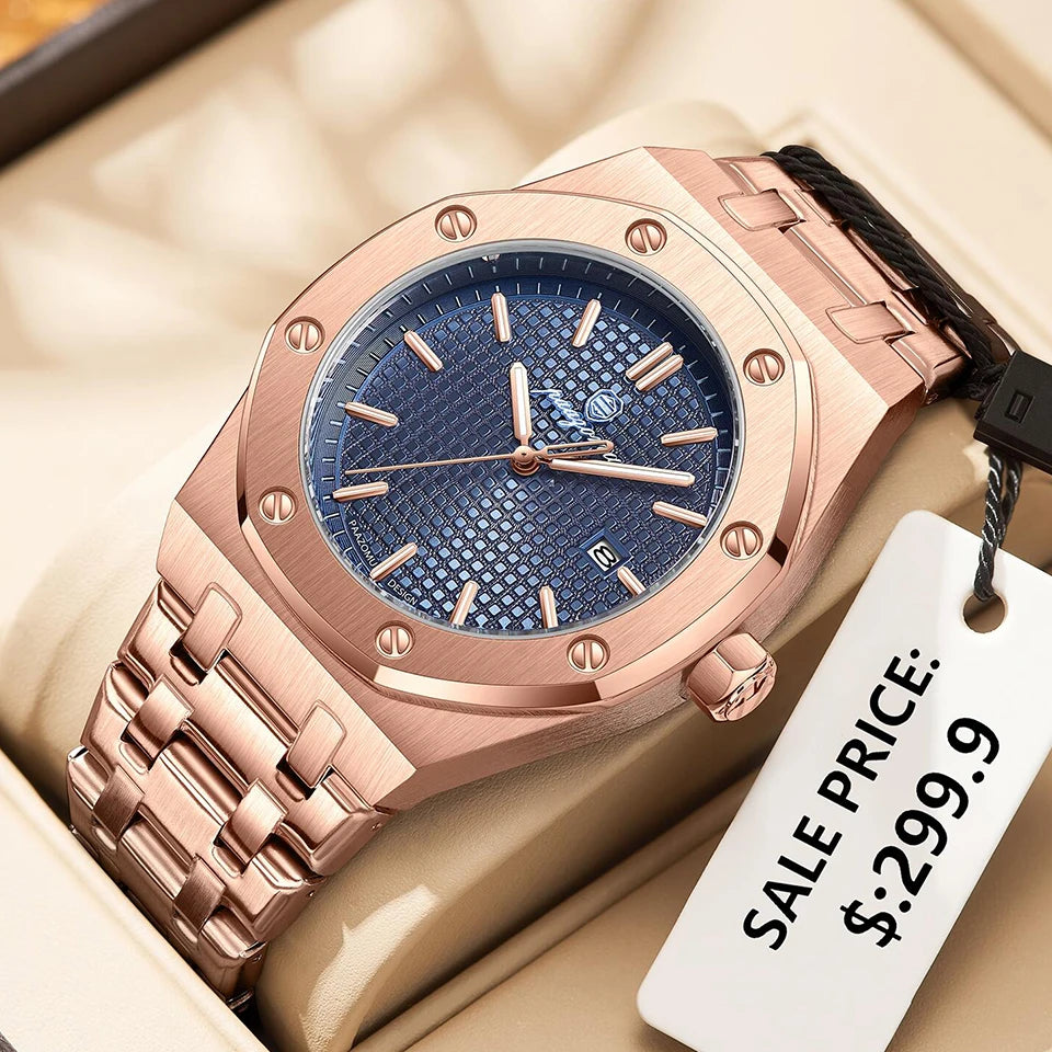 PAAZOMU Reloj de Lujo Superior para Hombre Impermeable Luminoso Fecha Reloj de Hombre de Acero Inoxidable Reloj de Cuarzo de Moda Deportiva para Hombres