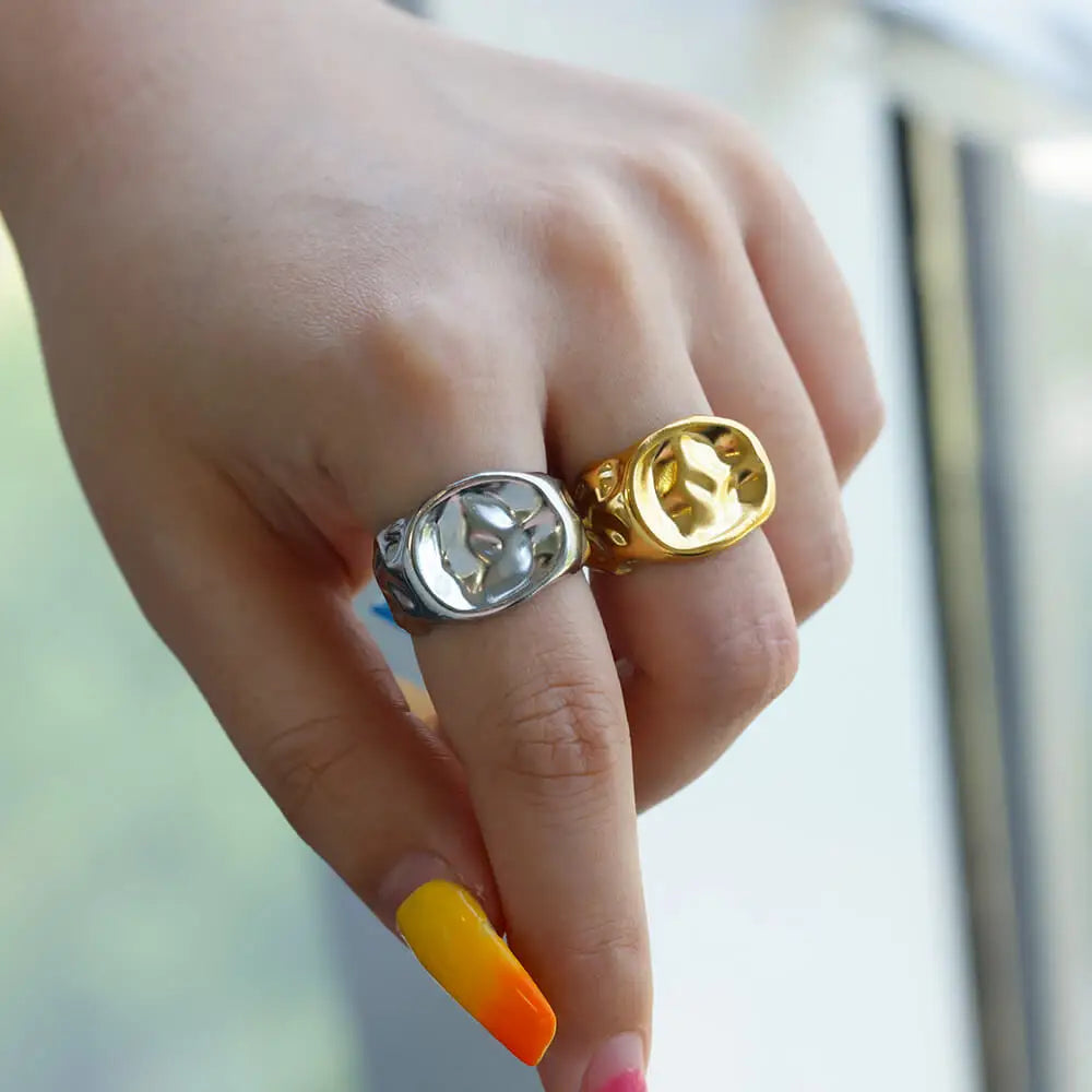 Anillos Irregulares Para Mujer Color Dorado Acero Inoxidable Anillo Geométrico Moda Simple Fiesta Navidad Joyería Regalo Mujer