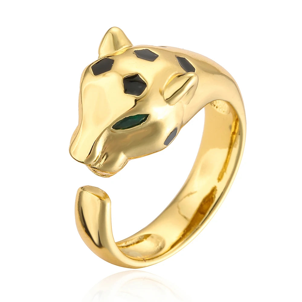 NEWBUY Hochwertiger Modeschmuck Großer Tierring für Frauen Mädchen Party Schmuck Goldfarbe Zirkon Leopard Offener Ring Großhandel