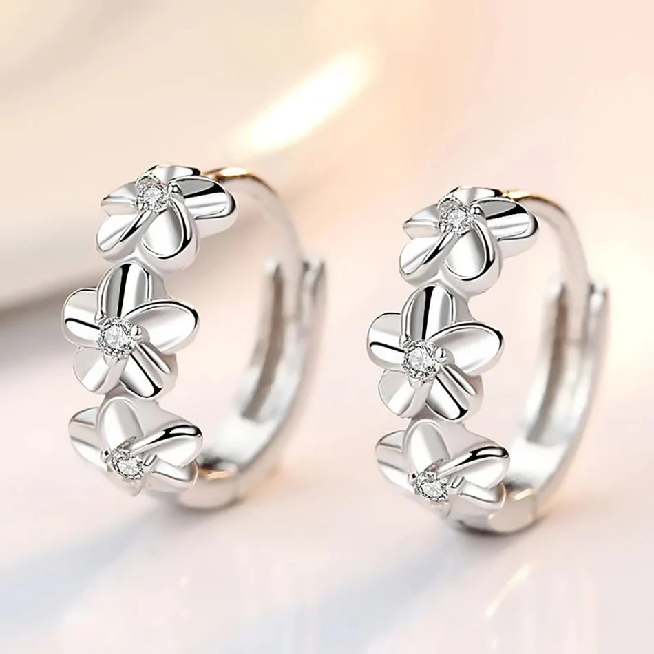 925 Sterling Silber Creolen mit süßem Blumendesign, ideal für den Alltag, Feiertage und Geschenke, im Vintage-Bohemian-Stil