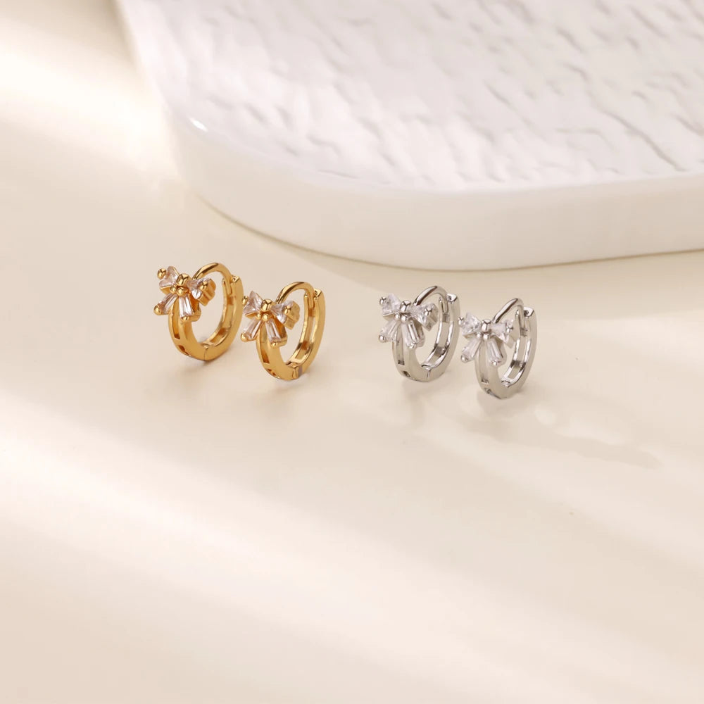 Elegante Zirkon-Schleifenohrringe für Frauen Edelstahl Goldfarbene Schleifenohrringe Luxus Hochzeits wasserdichter Schmuck Geschenk