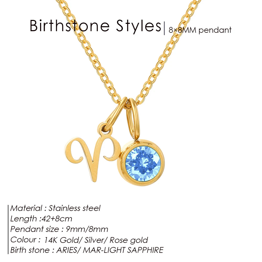 SUNIBI Stainless Steel Birthstone Zodiac Double Pendant Necklace for Woman12 Constellation Birthday Gift DIY Jewelry Wholesale