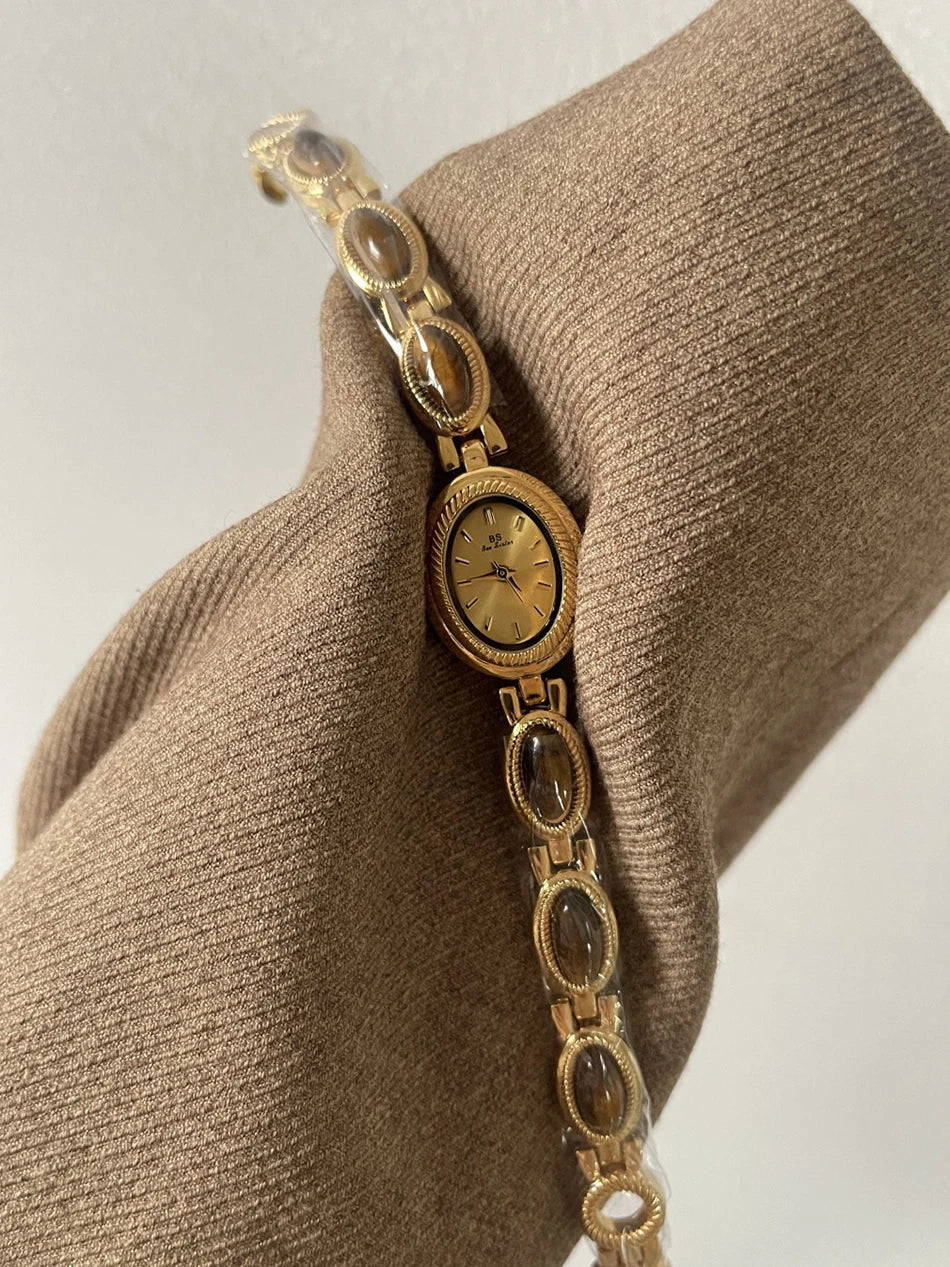 Natur-Jade-Armbanduhr Geschenk Frauen, Damenuhren Luxus Hochwertige Gold Quarzuhren, Elegante Damenarmbanduhren