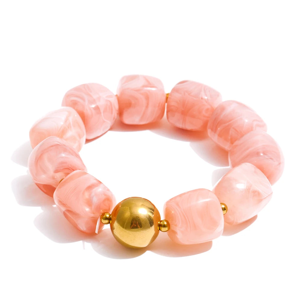 Yhpup Acryl Quadratperlen Kette Halskette Armband Armreif Edelstahl Handgemachter Schmuck Wasserdicht Grün Khaki Pink Bernstein